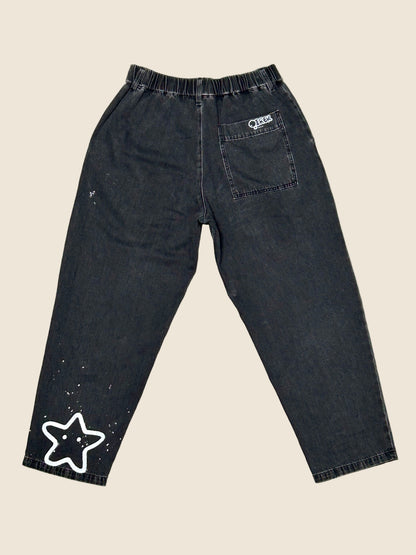 COSMIC ALLEY | Loose Black Jeans with Star Doodles