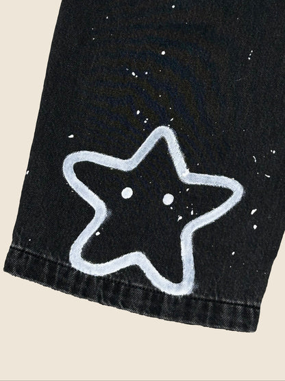 COSMIC ALLEY | Loose Black Jeans with Star Doodles