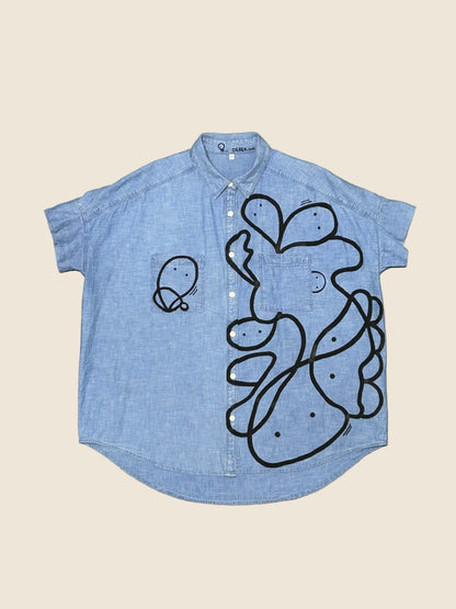 FACE FLOW | Hand-Drawn Doodle Denim Shirt
