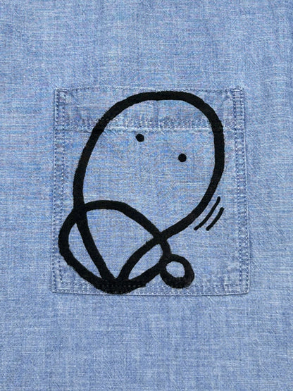 FACE FLOW | Hand-Drawn Doodle Denim Shirt