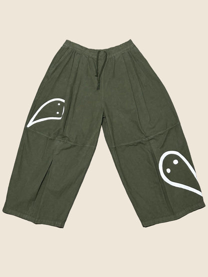 ALLEY SPIRITS  | Wide Olive Pants with Ghost Doodles