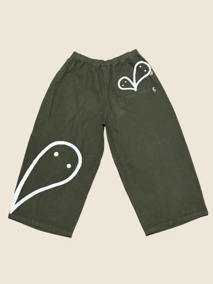 ALLEY SPIRITS  | Wide Olive Pants with Ghost Doodles