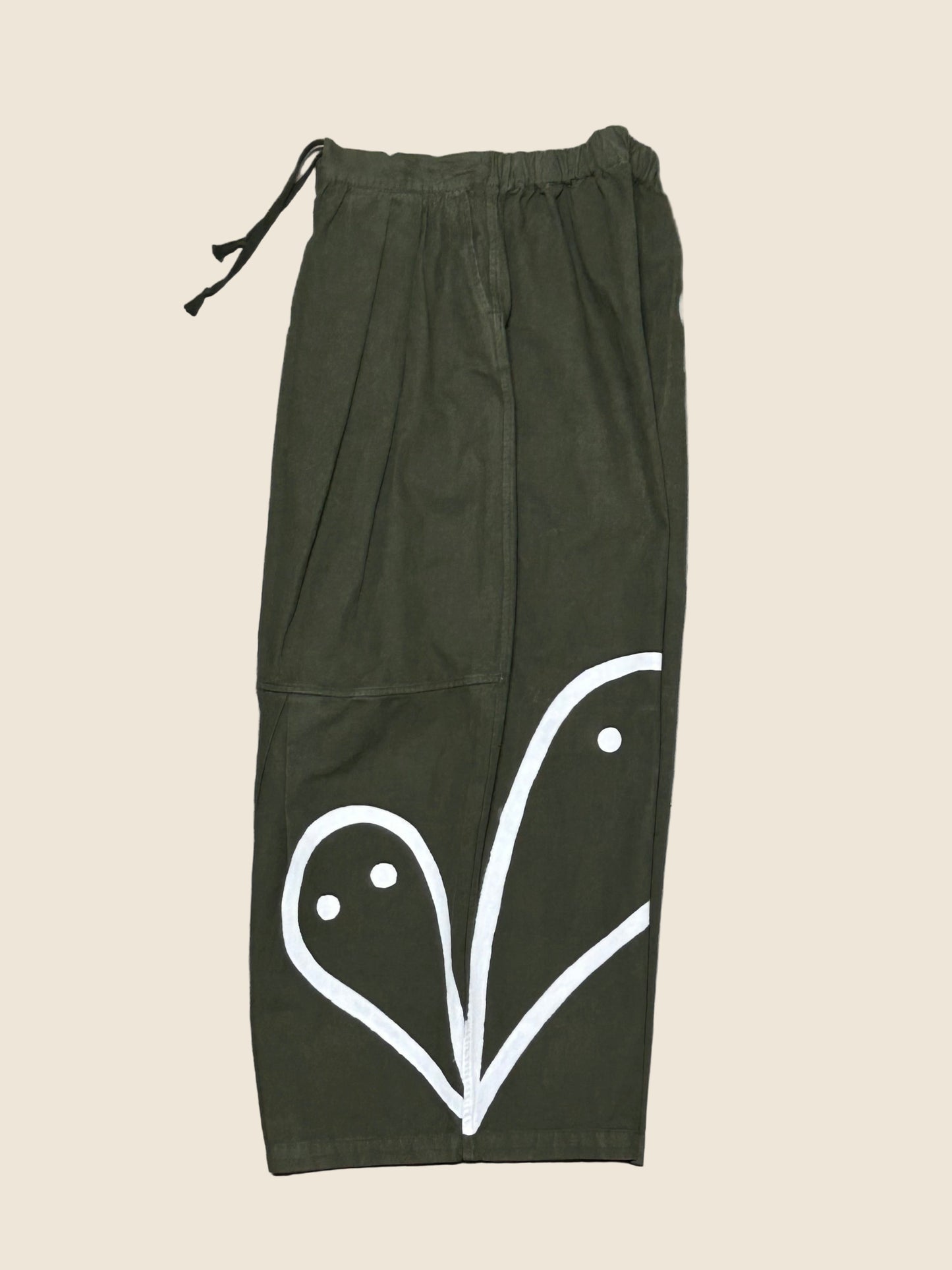 ALLEY SPIRITS  | Wide Olive Pants with Ghost Doodles