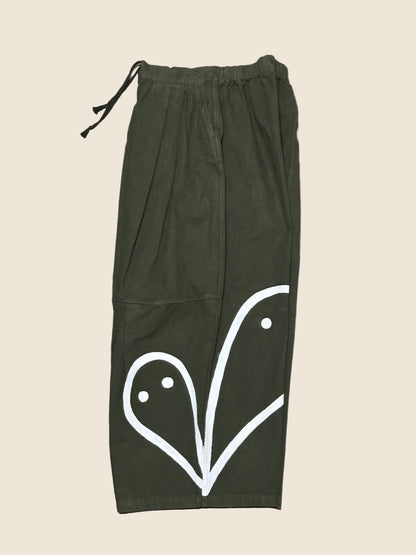 ALLEY SPIRITS  | Wide Olive Pants with Ghost Doodles