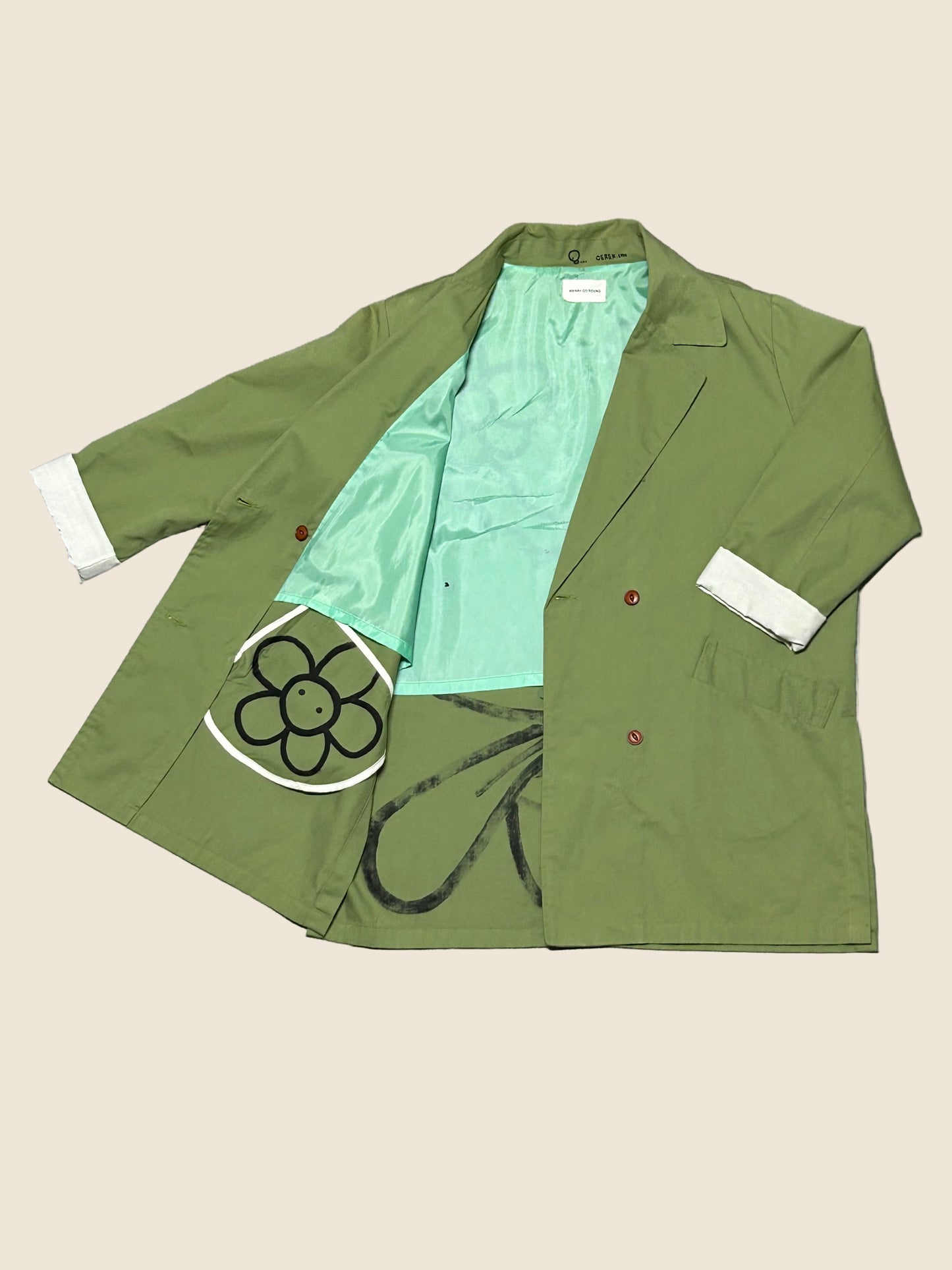REBEL BLOOM | Green Suit Jacket with Bloom Doodle Back