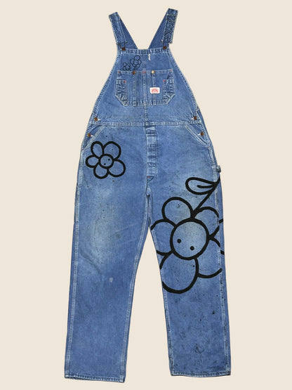 STREET GARDEN | Hand-Doodled Denim Overalls with Flower Art