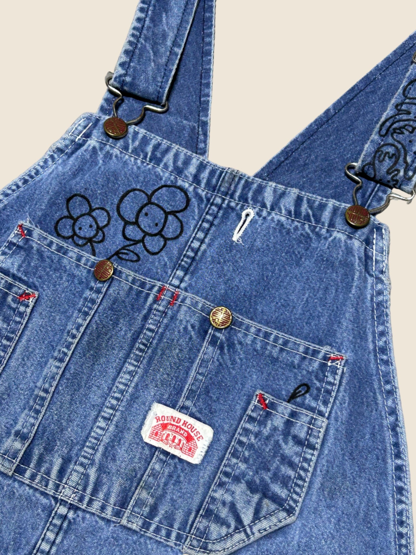 STREET GARDEN | Hand-Doodled Denim Overalls with Flower Art