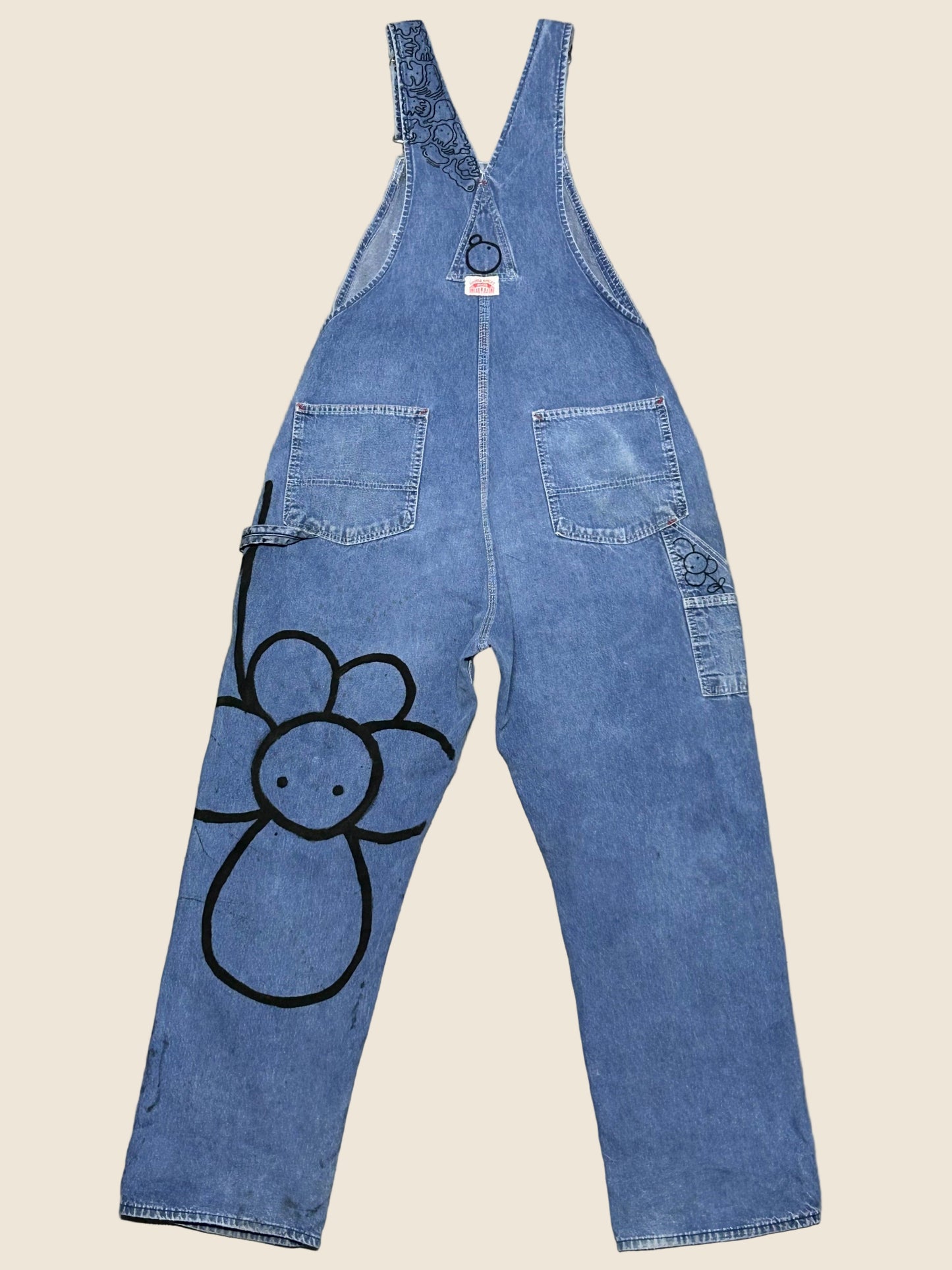 STREET GARDEN | Hand-Doodled Denim Overalls with Flower Art