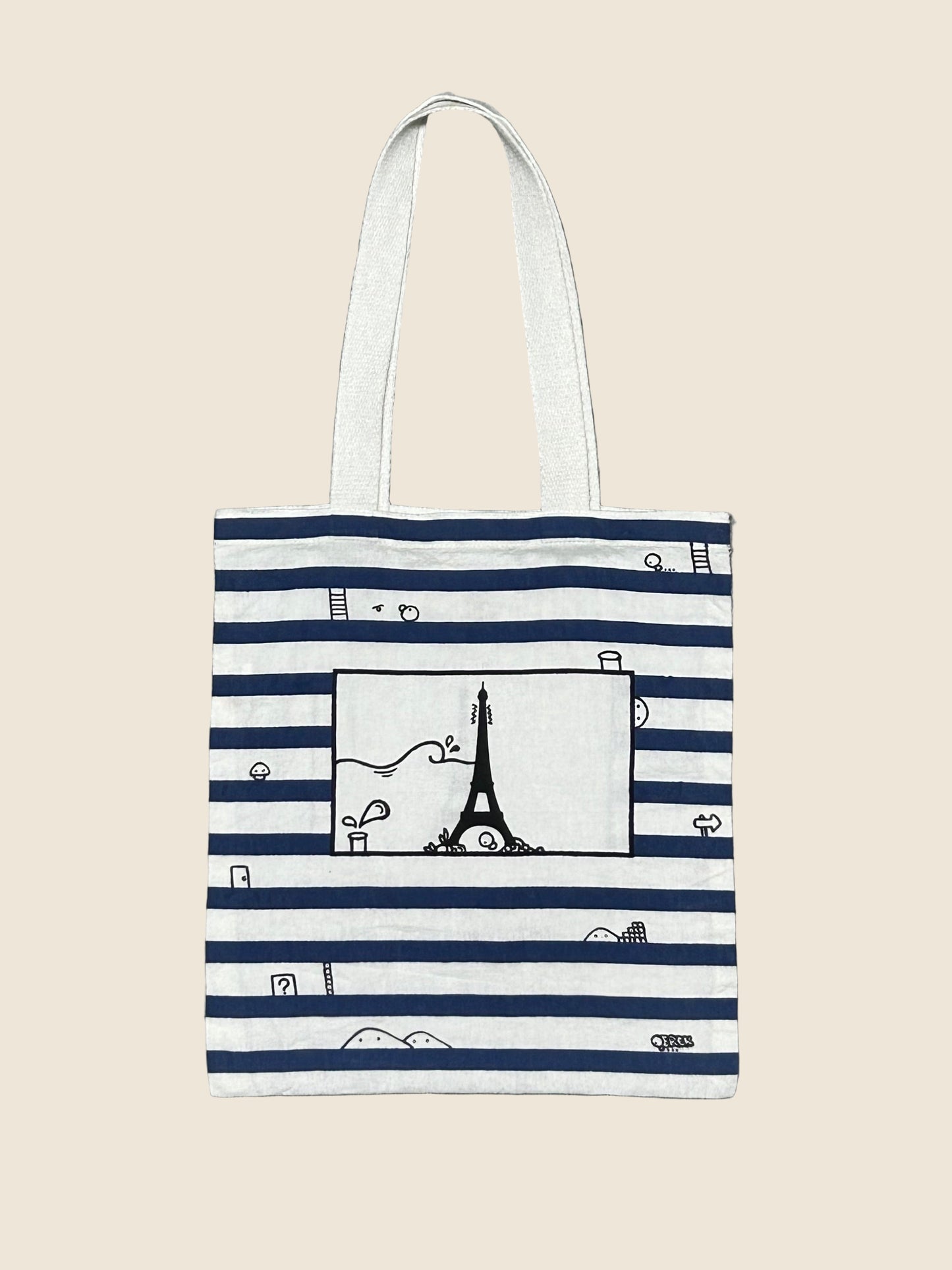 OEREK VOYAGE  | Striped Tote Bag with Doodle Details