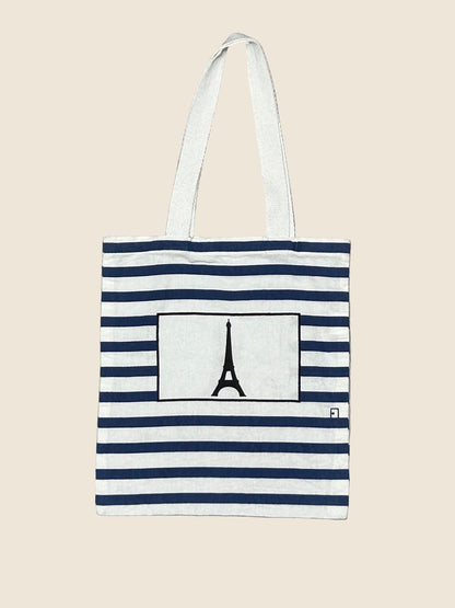 OEREK VOYAGE  | Striped Tote Bag with Doodle Details