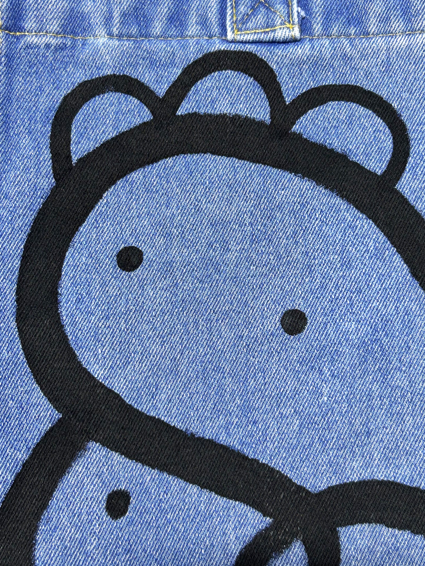 HELD STRANGE | Hand-Doodled Denim Shoulder Tote with Reclining Creature