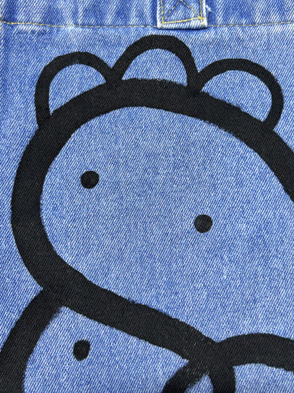 HELD STRANGE | Hand-Doodled Denim Shoulder Tote with Reclining Creature