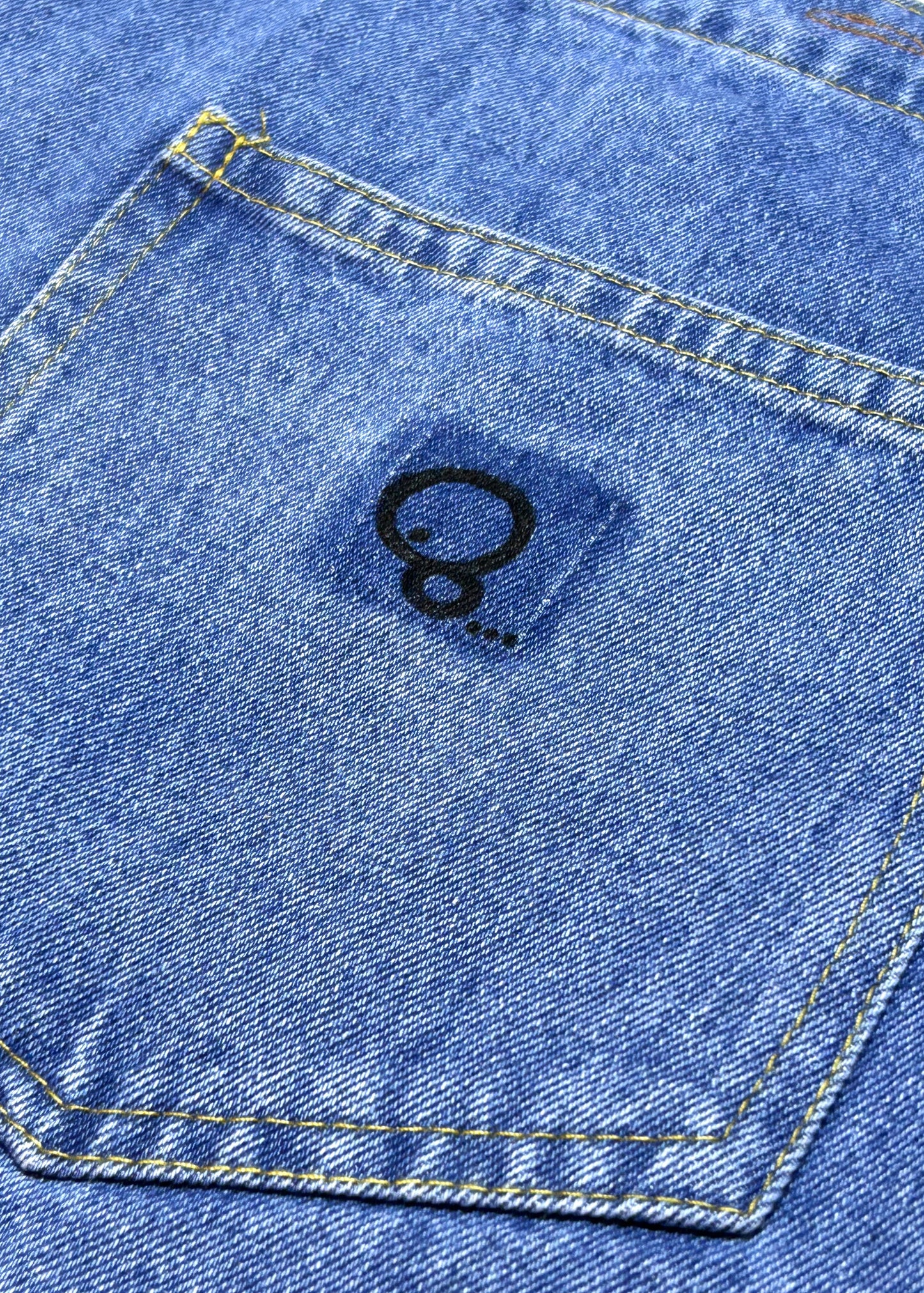 HELD STRANGE | Hand-Doodled Denim Shoulder Tote with Reclining Creature