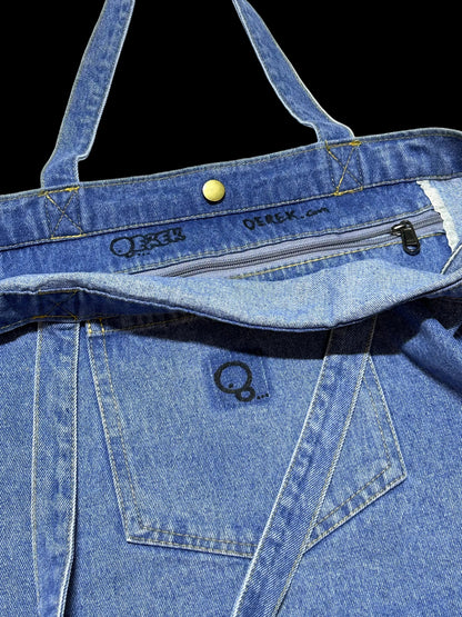 HELD STRANGE | Hand-Doodled Denim Shoulder Tote with Reclining Creature