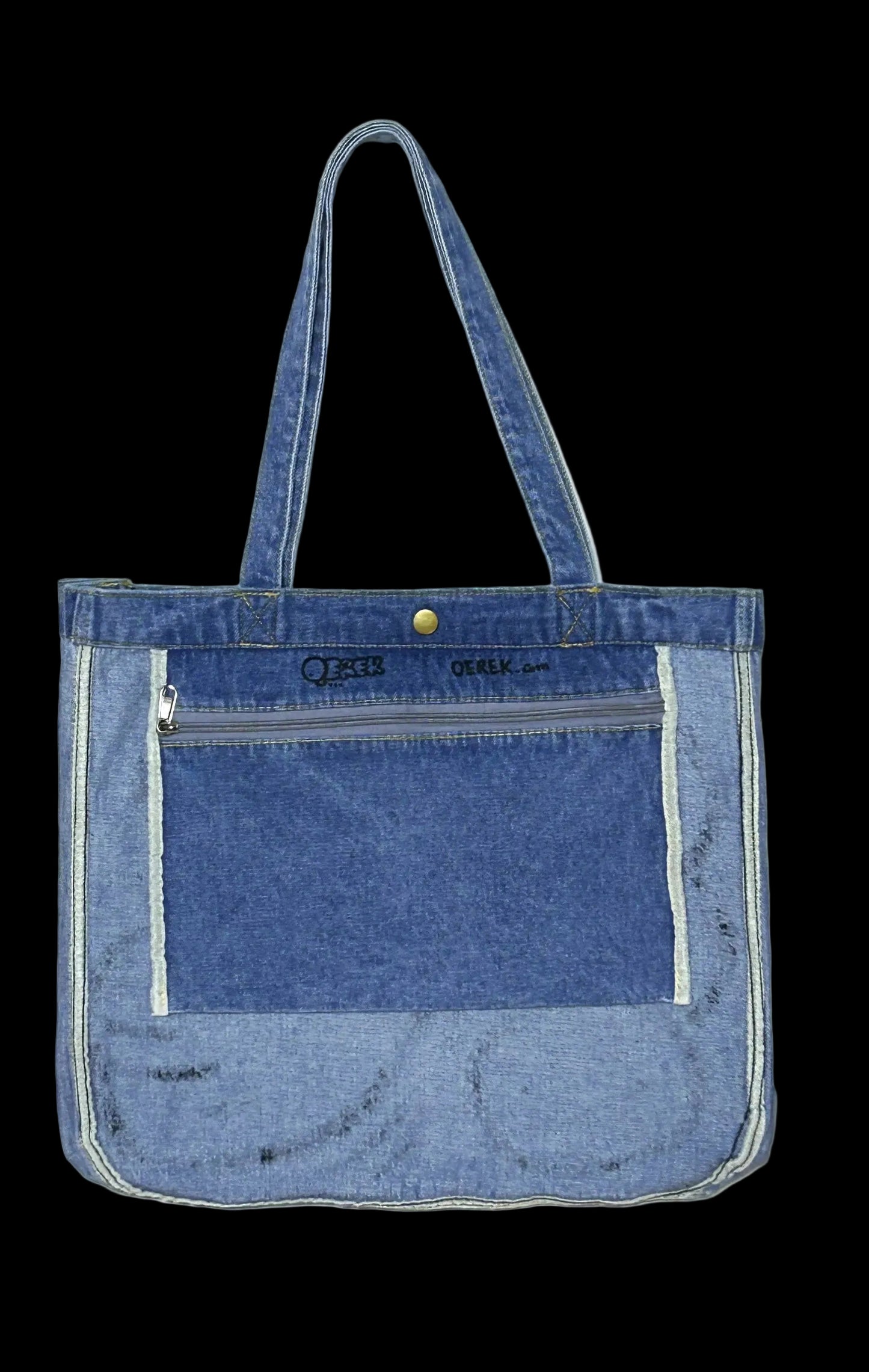 HELD STRANGE | Hand-Doodled Denim Shoulder Tote with Reclining Creature
