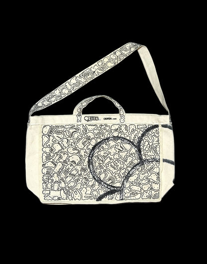 OVERGROWN BLOOM | Remade Canvas Crossbody Bag with All-Over Doodles