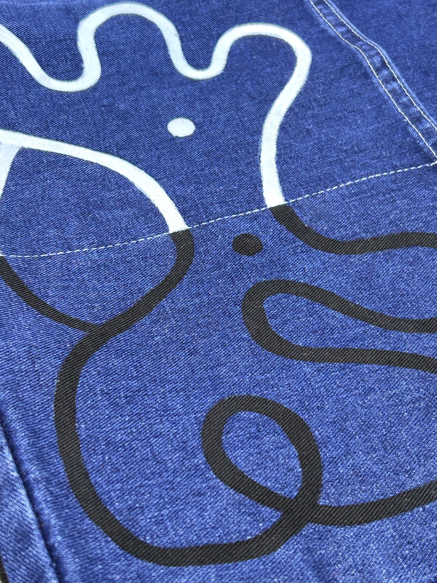 HALF / WHOLE | Denim Tote with Yin-Yang Creature Drawing