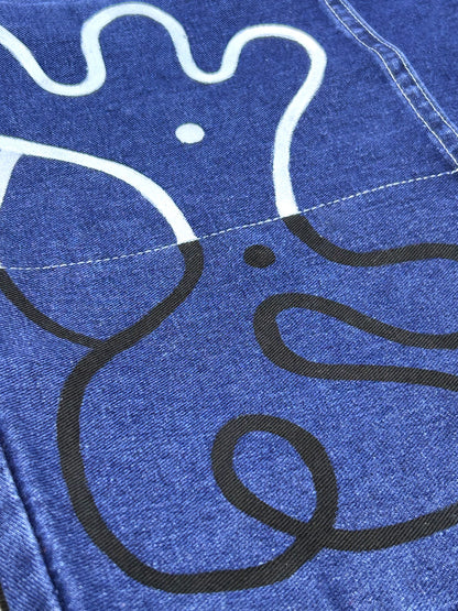 HALF / WHOLE | Denim Tote with Yin-Yang Creature Drawing