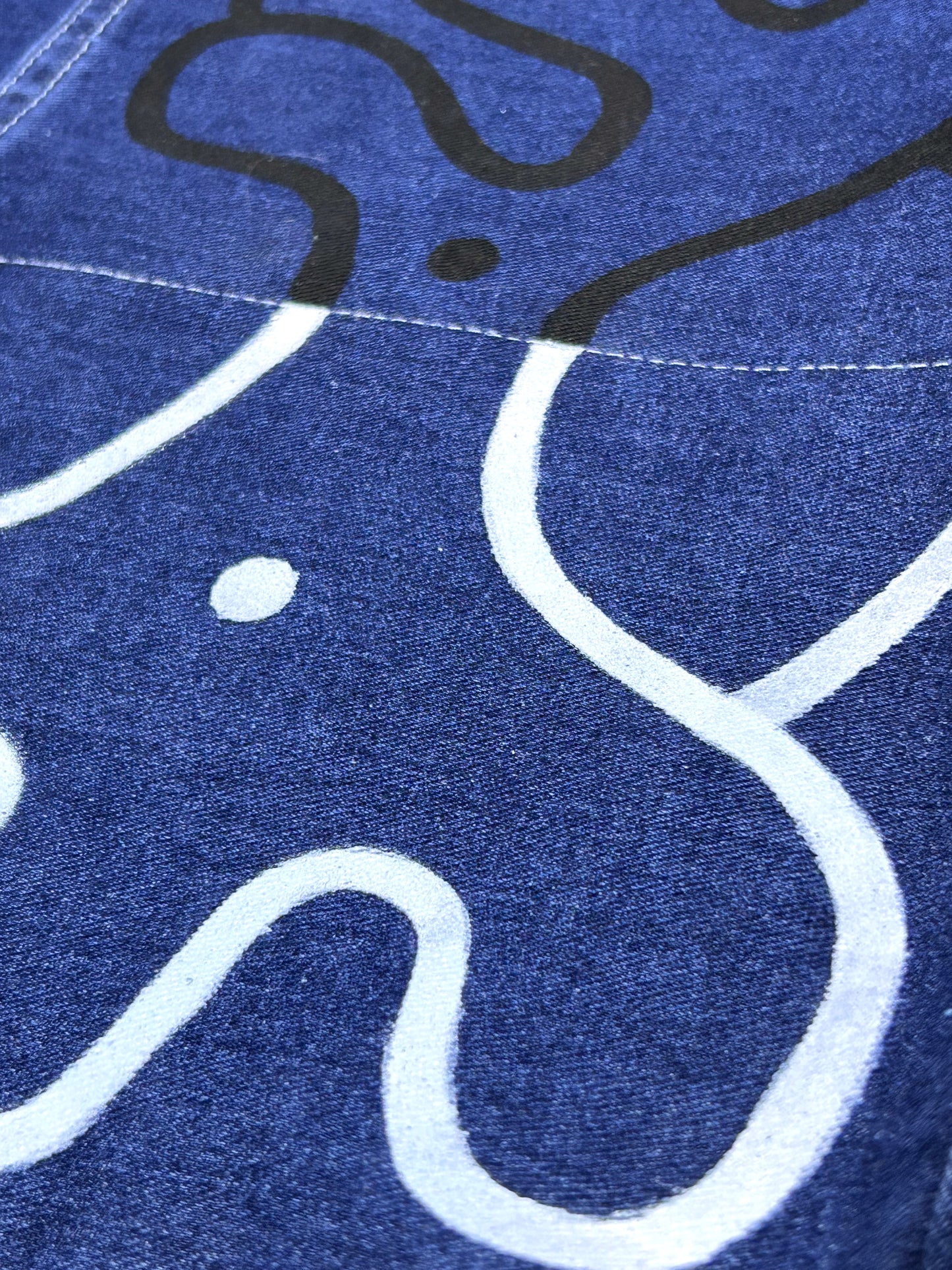 HALF / WHOLE | Denim Tote with Yin-Yang Creature Drawing