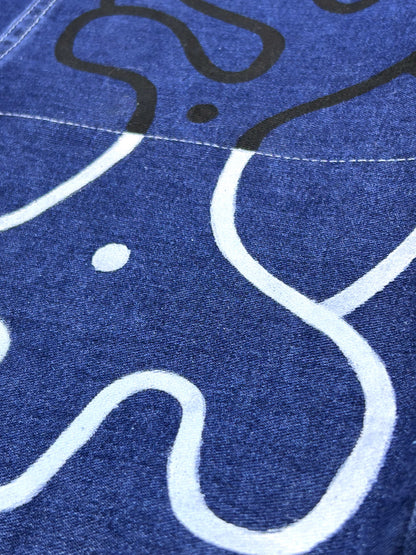 HALF / WHOLE | Denim Tote with Yin-Yang Creature Drawing
