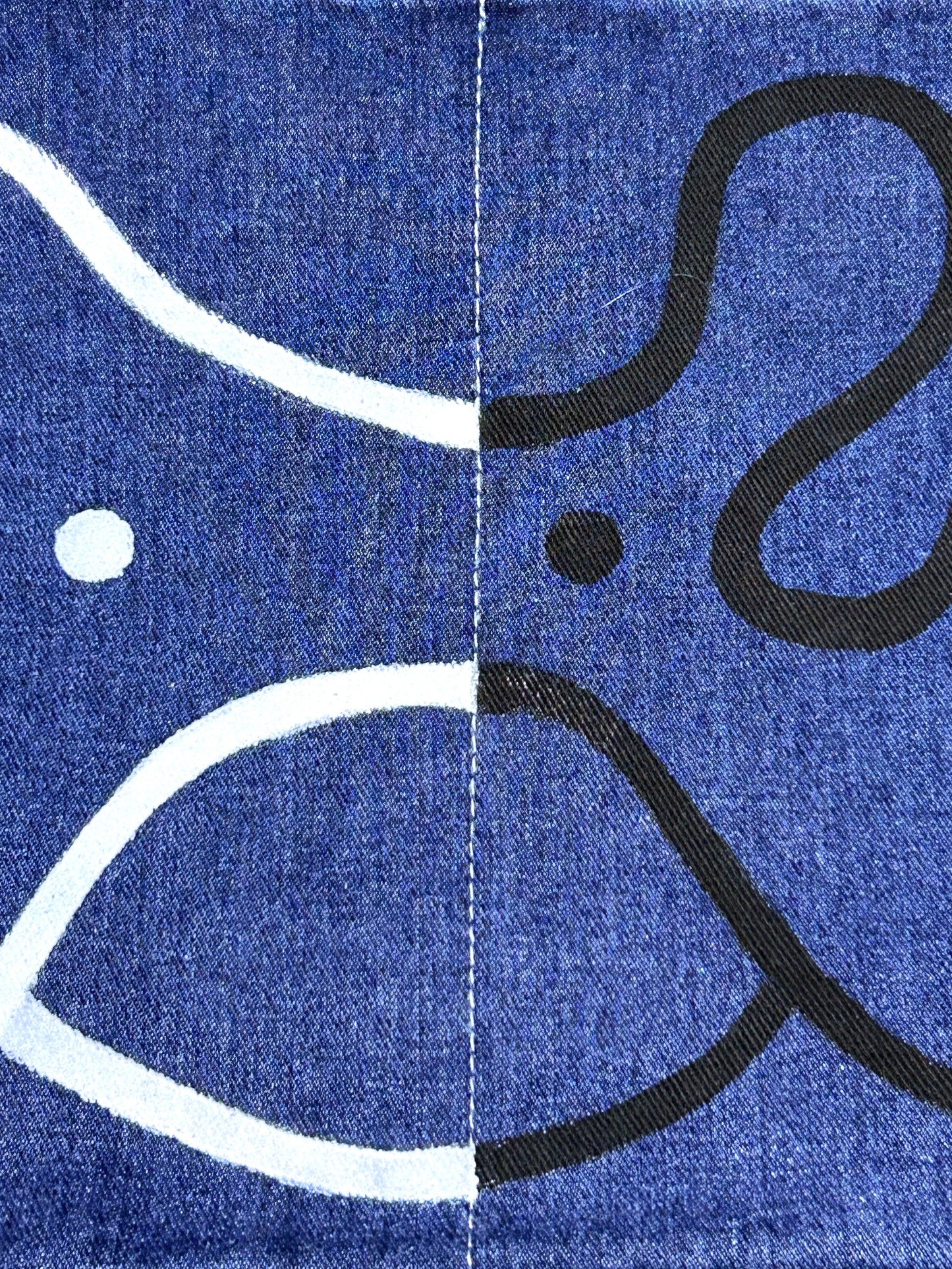 HALF / WHOLE | Denim Tote with Yin-Yang Creature Drawing