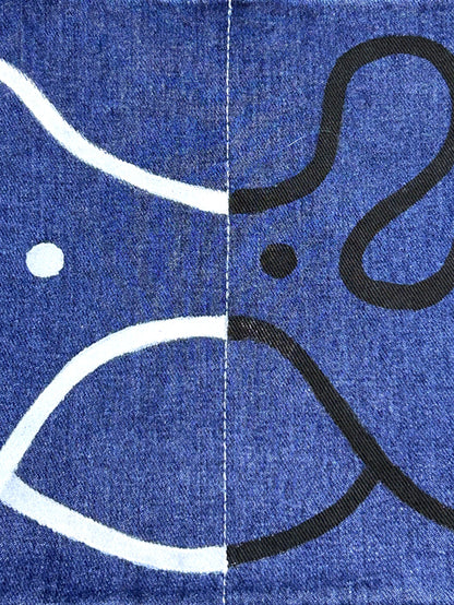 HALF / WHOLE | Denim Tote with Yin-Yang Creature Drawing