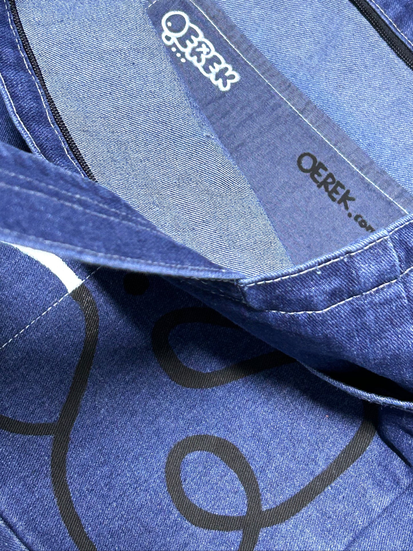 HALF / WHOLE | Denim Tote with Yin-Yang Creature Drawing