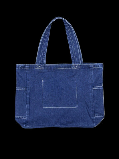 HALF / WHOLE | Denim Tote with Yin-Yang Creature Drawing