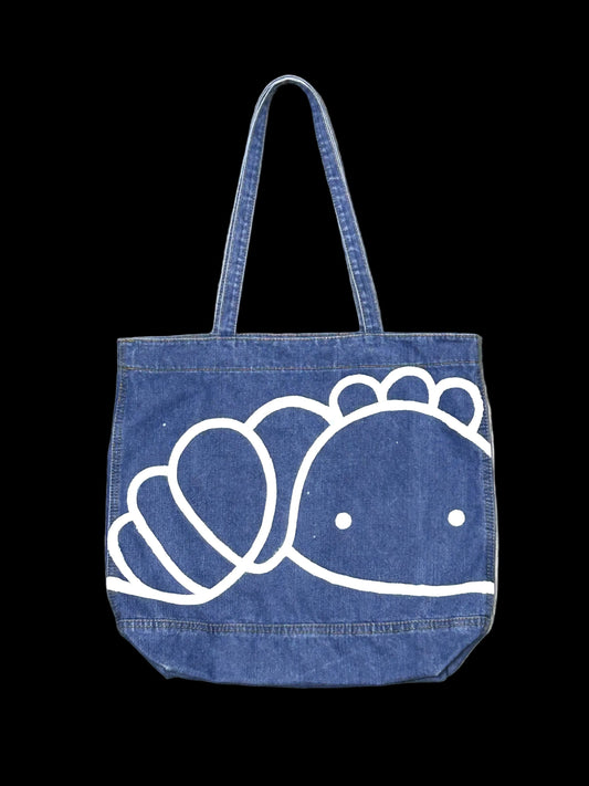 WANDER FORM | Hand-Painted Denim Tote with Large Creature Drawing