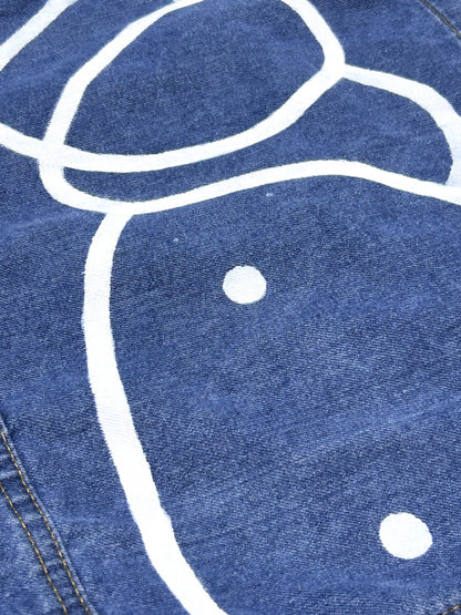 WANDER FORM | Hand-Painted Denim Tote with Large Creature Drawing