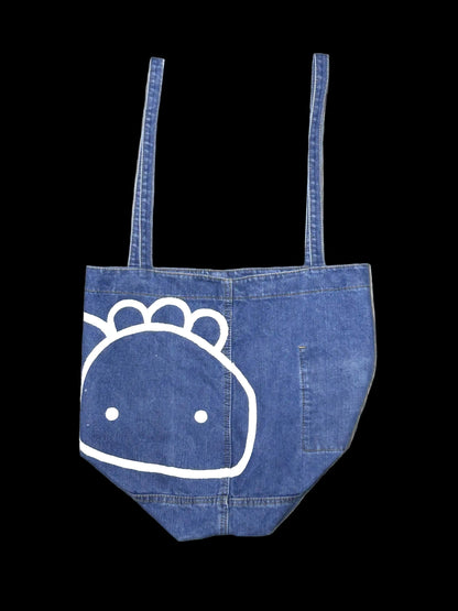 WANDER FORM | Hand-Painted Denim Tote with Large Creature Drawing