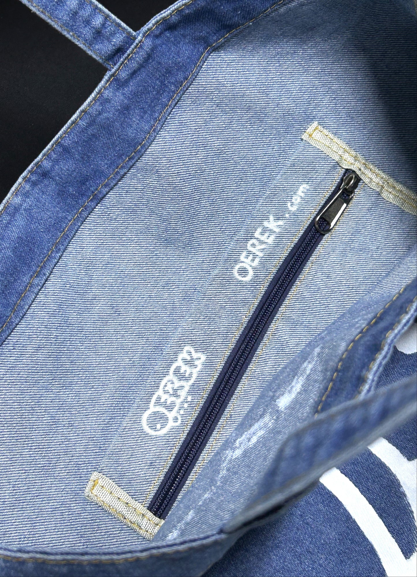WANDER FORM | Hand-Painted Denim Tote with Large Creature Drawing