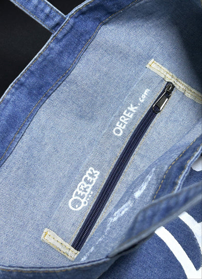 WANDER FORM | Hand-Painted Denim Tote with Large Creature Drawing