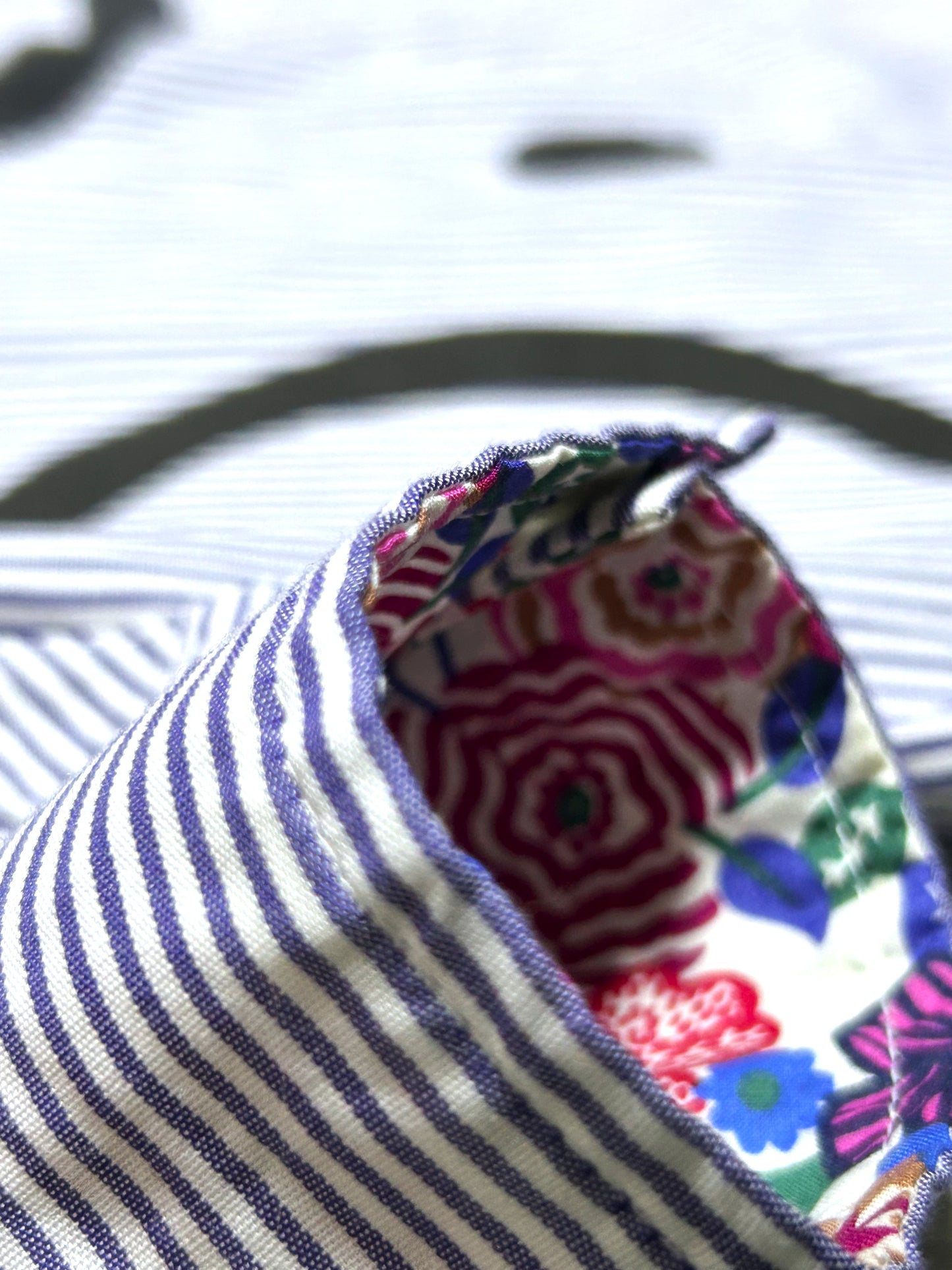MISPLACED BLOOM | Patchworked Stripe Longline Shirt with Oversized Doodle Back
